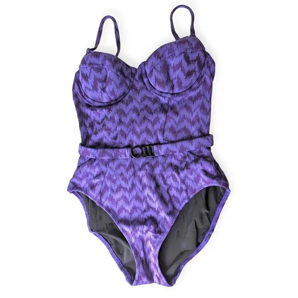 Solid & Striped One Piece Swimsuit Belted The Spencer  Purple NWT - Picture 1 of 7